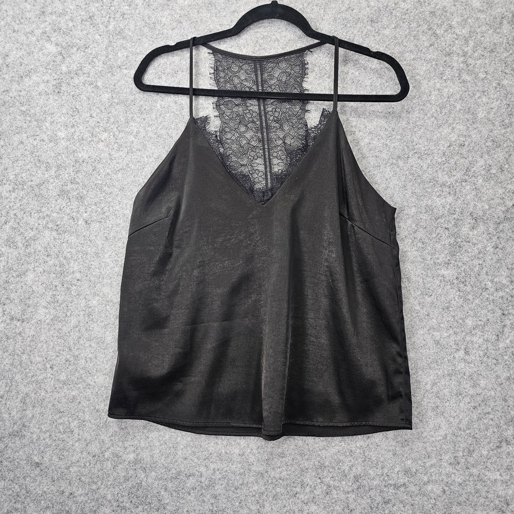 Y2K Coquette Cami Tank Top Women M Black Parisian Chic Lace Back Club LUCY PARIS